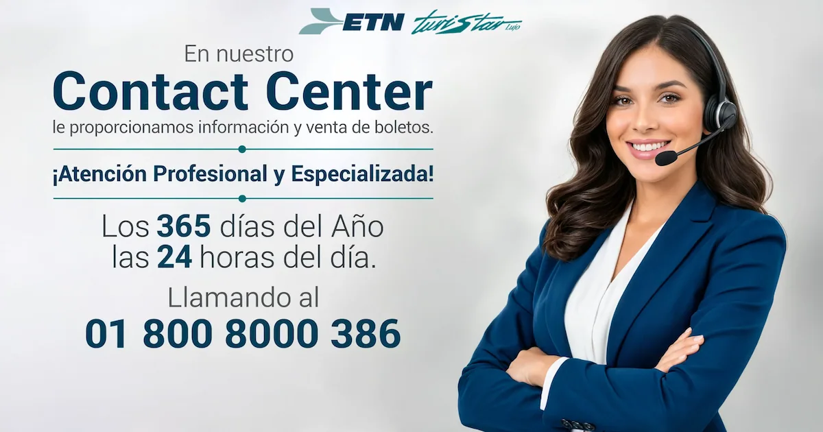 Servicio de atención al cliente de ETN Turistar y centro telefónico oficial para información de viajes de lujo en México.
