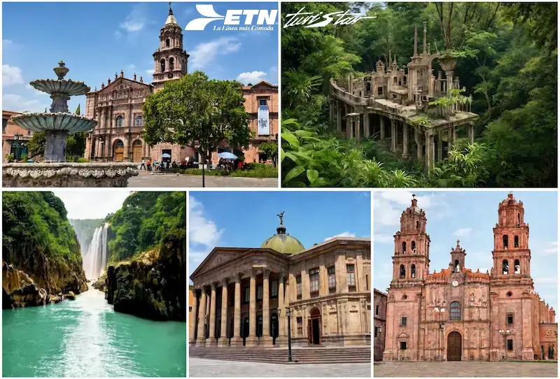 Lugares turísticos de San Luis Potosí como el Parque Tangamanga I y el Centro Histórico cerca de la FENAPO para visitar con ETN.