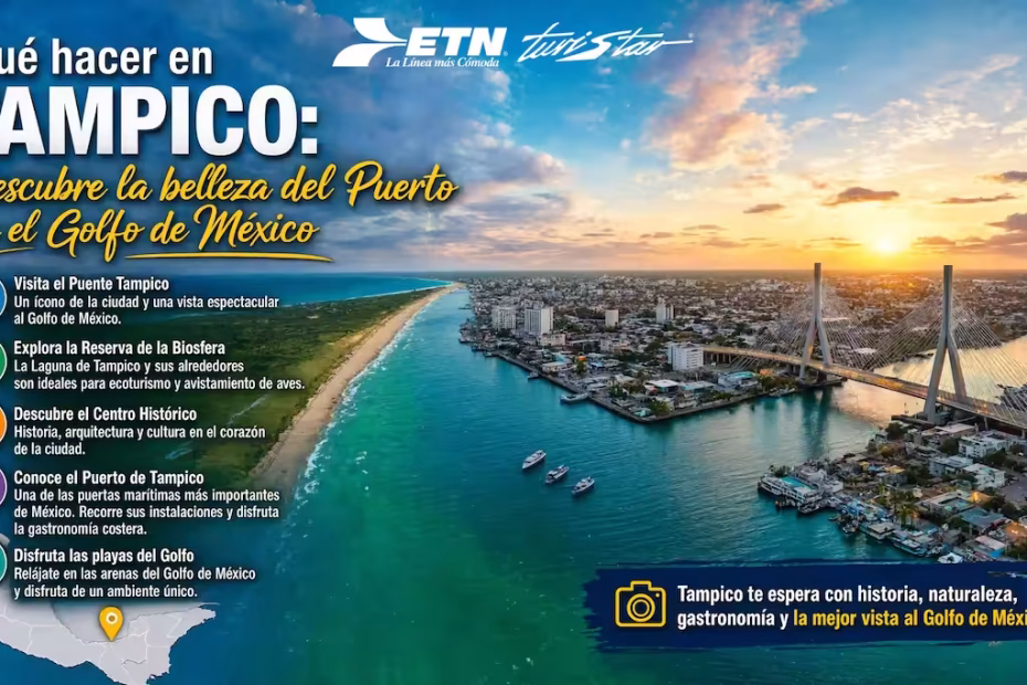 Guía definitiva de Tampico 2026 para visitar Playa Miramar y el Puerto con el transporte de lujo de ETN Turistar.
