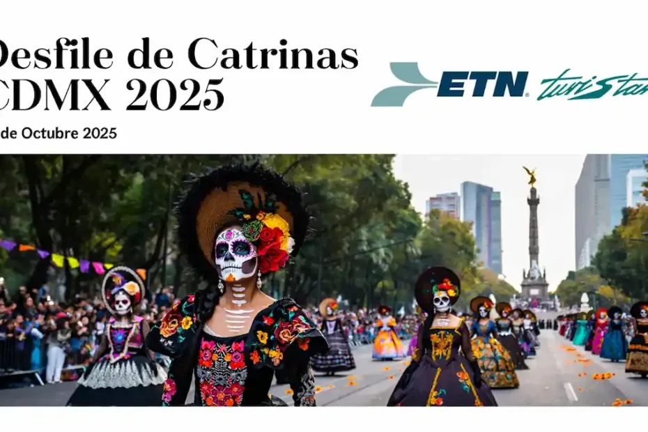 Personas maquilladas como catrinas tradicionales para la Mega Procesión en CDMX 2025.