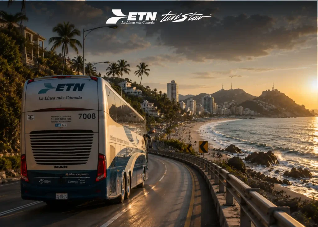 Boletos de autobus para visitar destinos costeros de México.