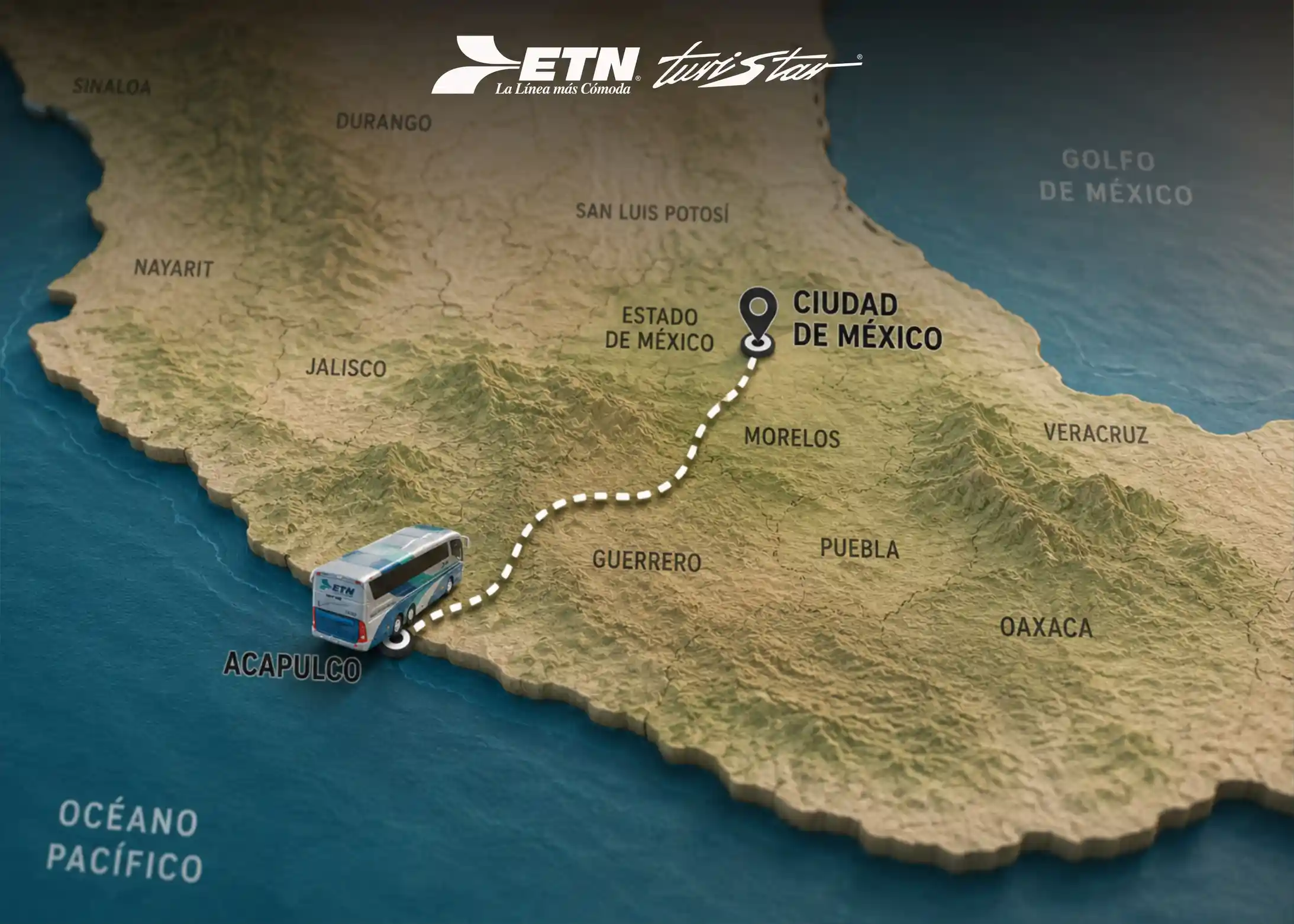 Viaje cómodo en autobús de Acapulco a Ciudad de México.