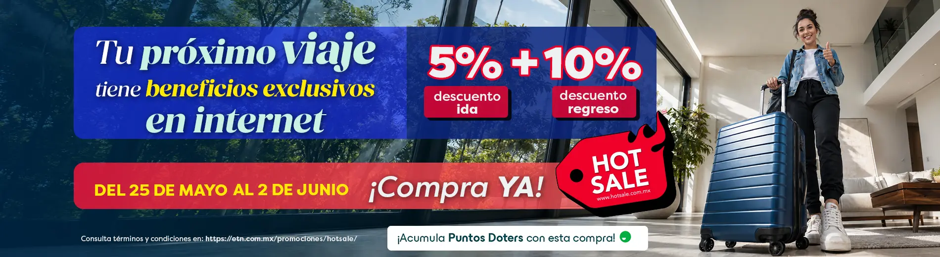 Compra en internet descuentos del 5 + 10 con ETN Turistar