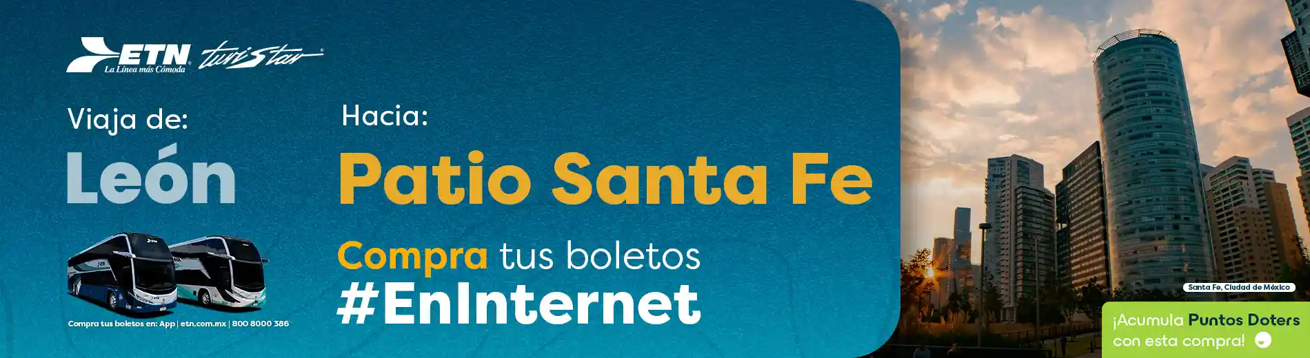 Viaja de León hacia Patio Santa Fe con ETN