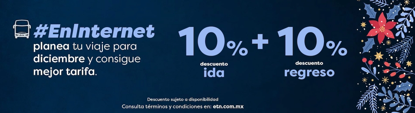 Compra tus boletos de autobus con descuento de 10% de ida y 10% de regreso