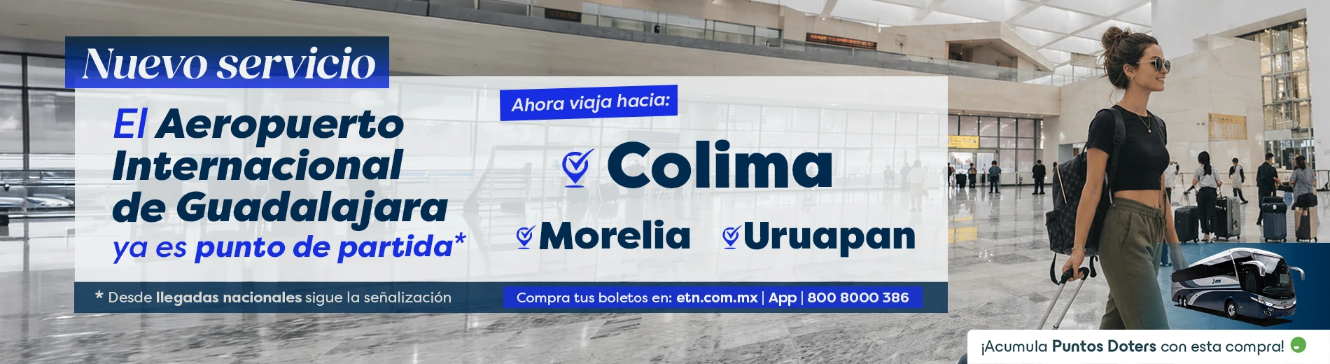 Viaja desde el Aeropuerto de Guadalajara hacia Colima, Morelia y Uruapan con ETN Turistar