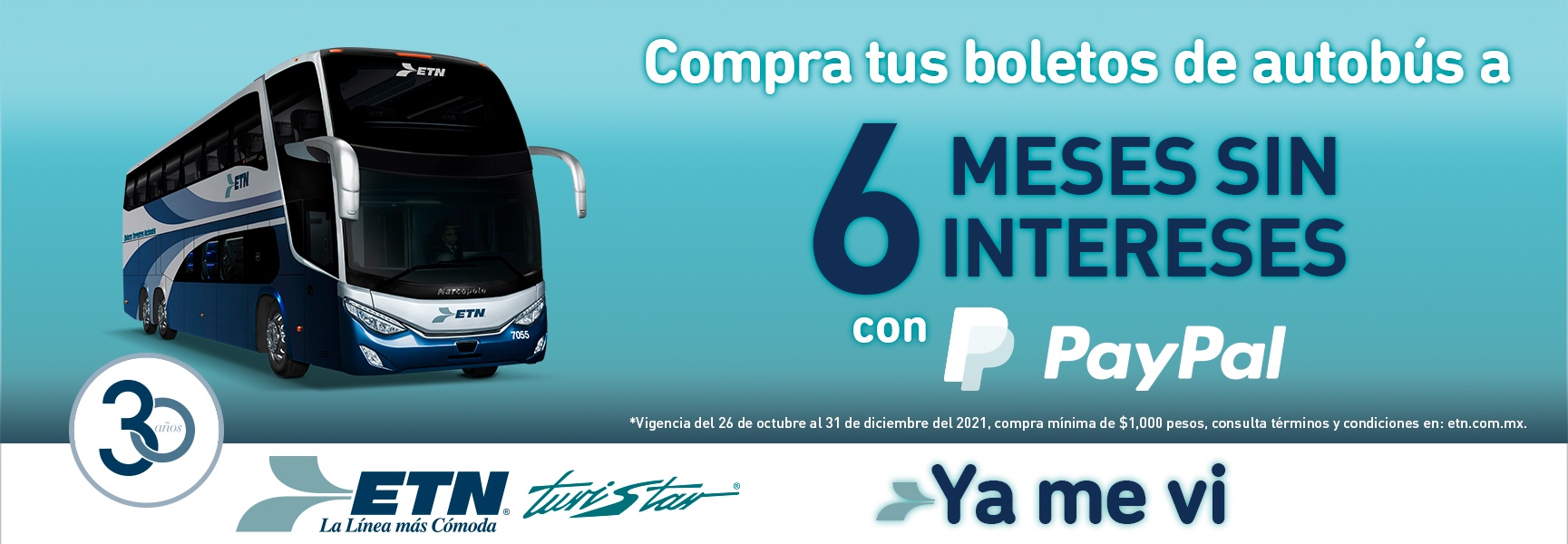 Promoción 6 MSI Compras De Paypal | Boletos De Autobús ETN Turistar